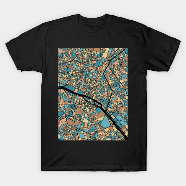 Paris Map Pattern in Mid Century Pastel T-Shirt by PatternMaps